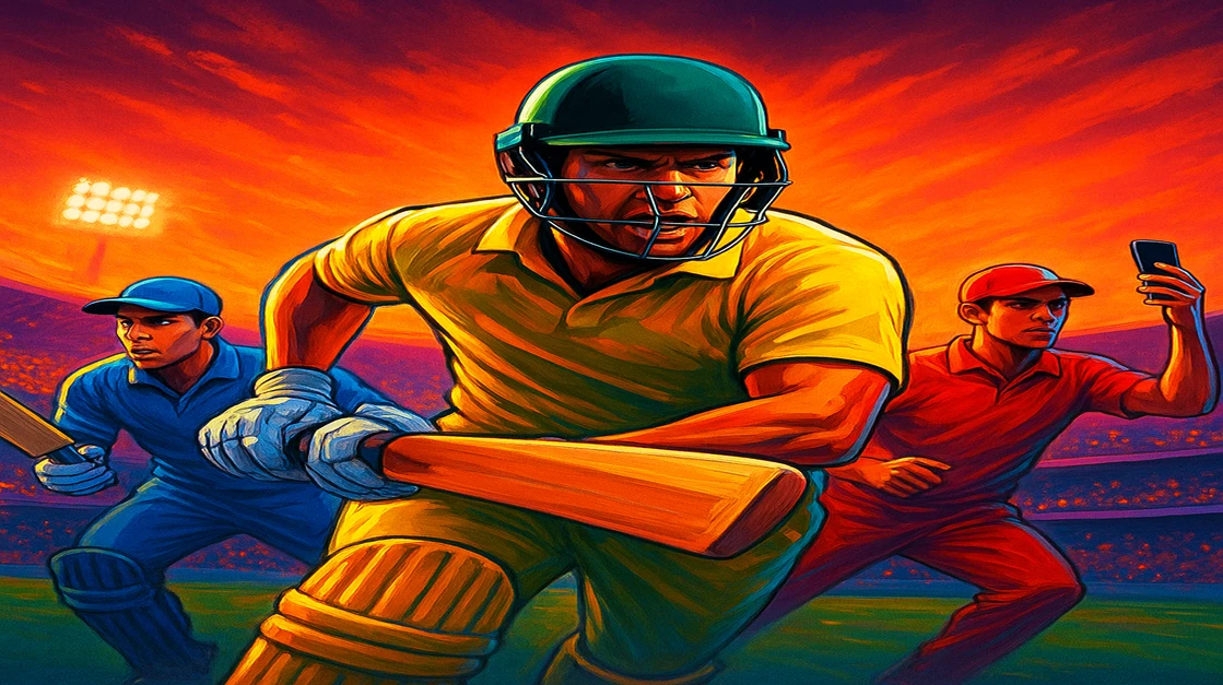 লাল পোশাকধারী এক মার্জিত নারী লাইভ ফুটবল ম্যাচে গেম খেলার জন্য স্মার্টফোন ব্যবহার করছেন, উজ্জ্বল আলোয় ভরা ভিড়ের মধ্যে—kiriya অ্যাপ의 মোবাইল-গেমিং সুবিধা সহজলভ্যতা হিসেবে স্পষ্টভাবে উঠে এসেছে।